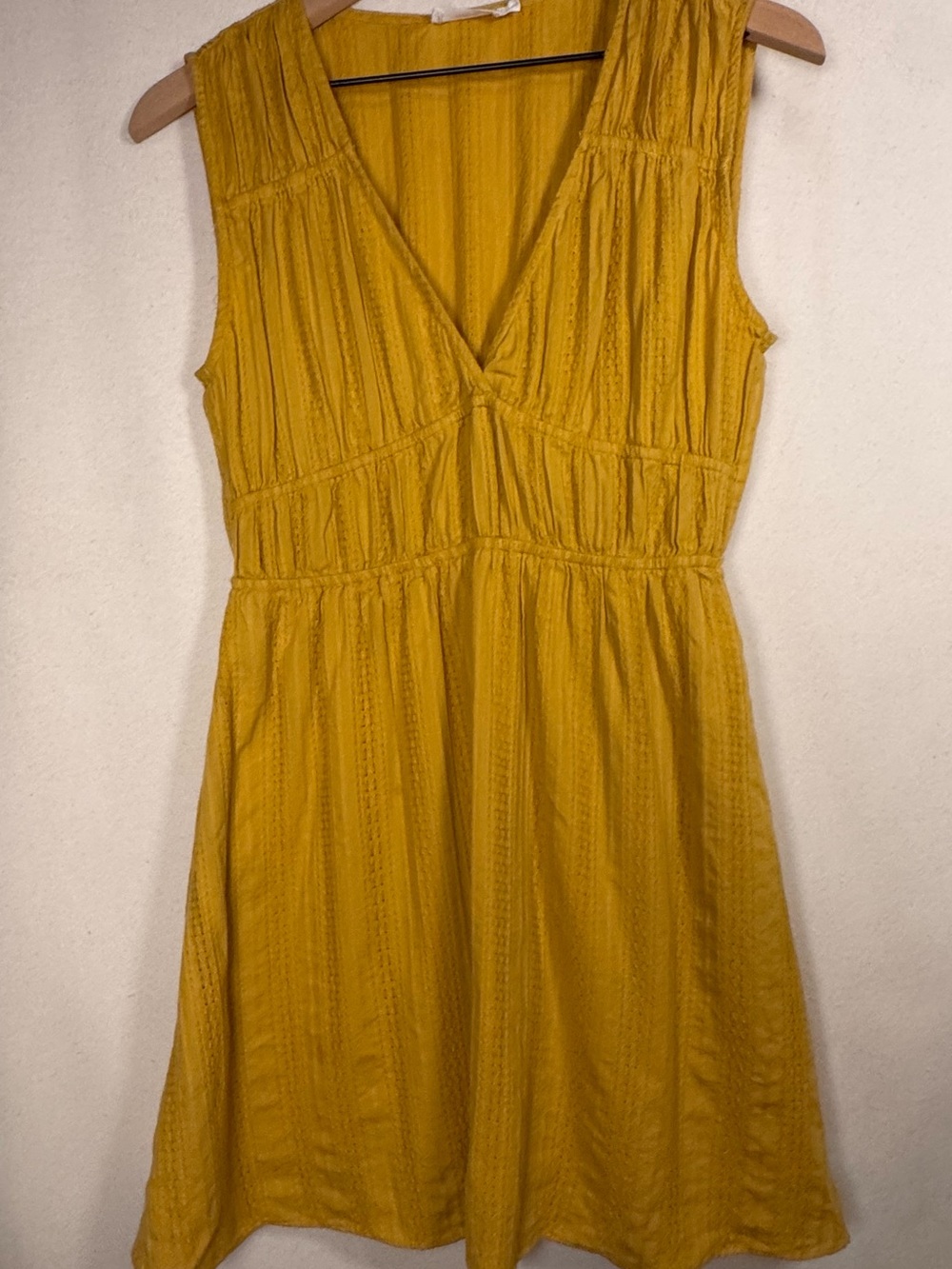 Golden Yellow Gauzy 100% cotton sleeveless Fit & Flare Dress, L Boho,Prairie